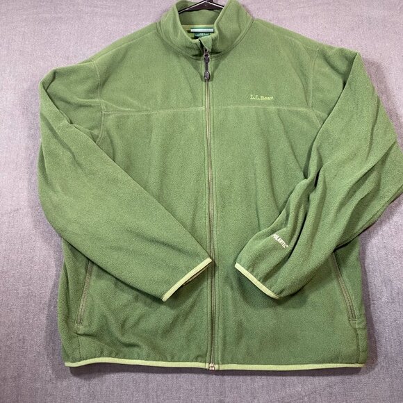 L.L. Bean Polartec Full-Zip Green Fleece Jacket With Mesh Lining Mens size LG - Picture 1 of 16
